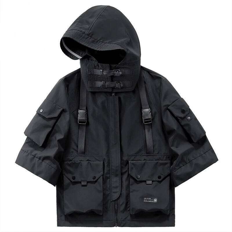 Designer Clothing 2025 Summer Tactical Jackets Men Half Sleeve Functional Multi Pockets Coats Hip Hop Japanese Style Male Streetwear Tops