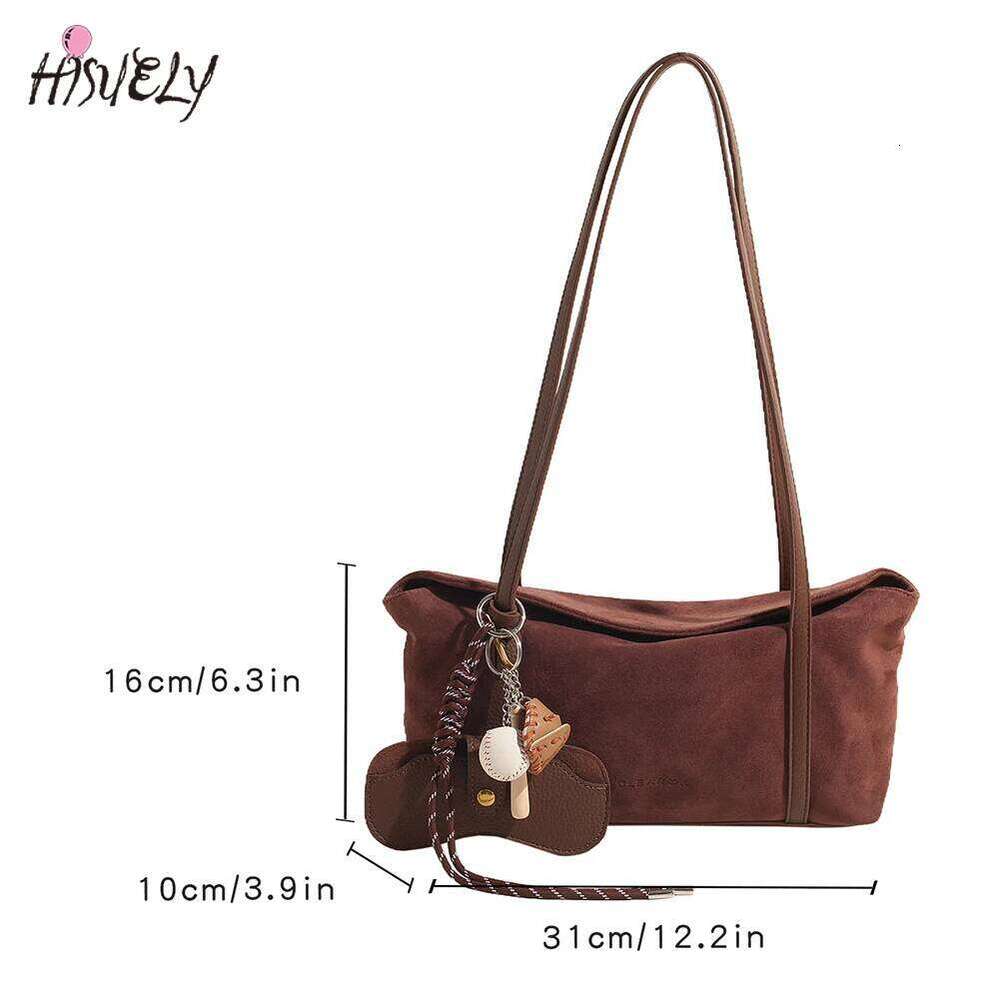 Women Suede Shoulder With Inner Pocket Flap Underarm Solid Retro Satchel Bag Female Fashion Large Handbag Clutch Tote
