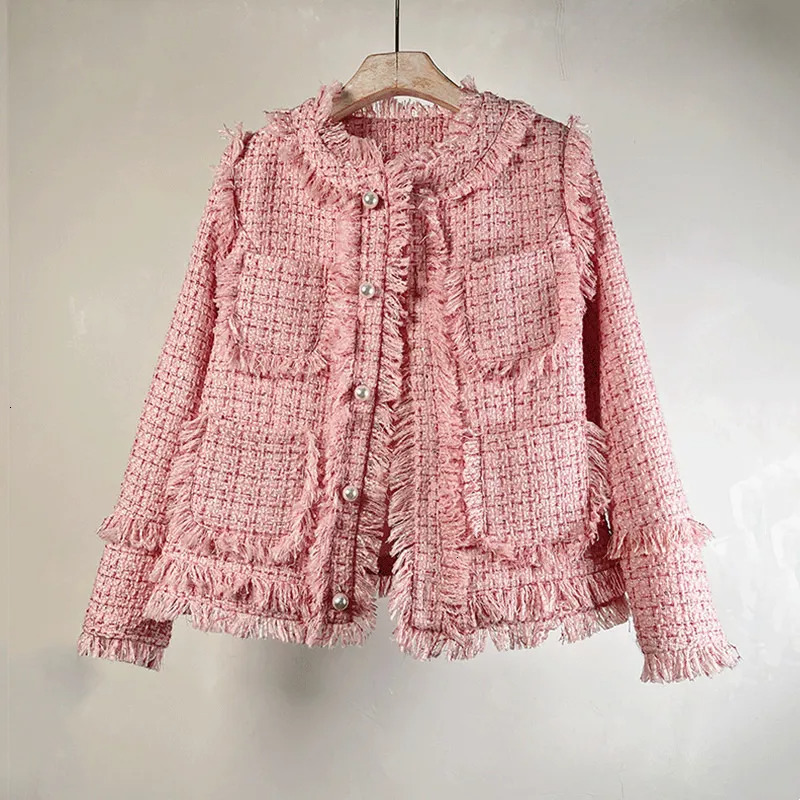 French Style Elegant Elegance Jacket for Women Tweed Autumn Winter New Tassel Slim Fit