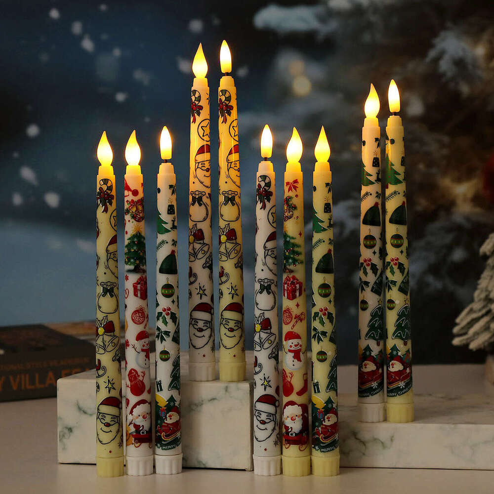 European Style Simulation Long Rod Printed Remote Control Timed Electronic Candle Creative Gift Decoration Prop