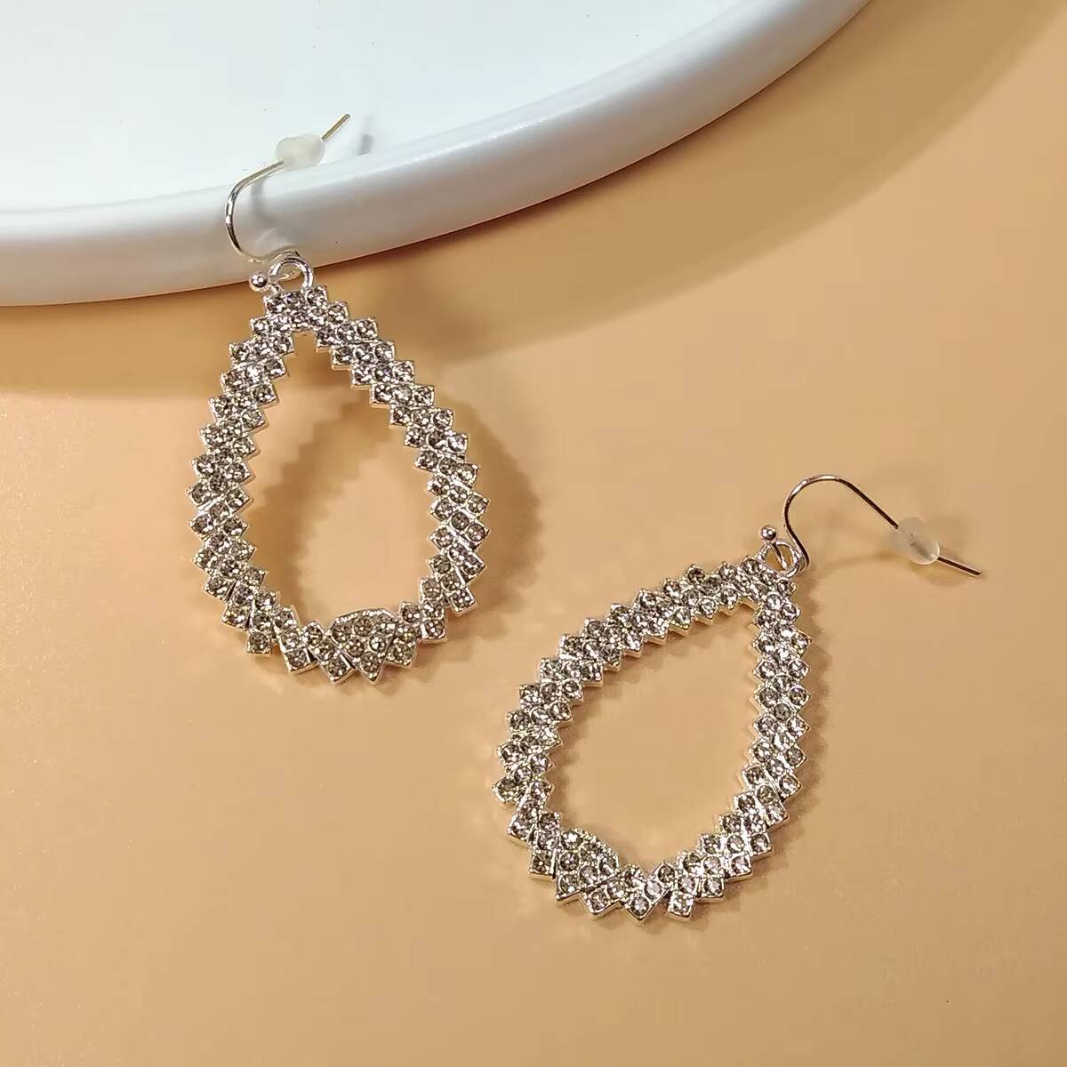 Fashionable Large Earrings, Exaggerated Hollow Women's Brooch-shaped Pendant, Double-layer Rhinestone Earrings