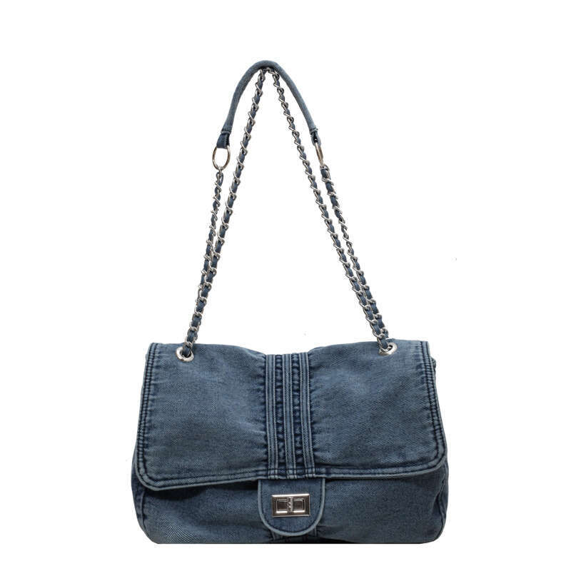New Korean Style Bags Designer Women Washed Denim Single Shoulder Bag for Women, Niche Design Messenger Bag, Fashionable Large Capacity Handbag