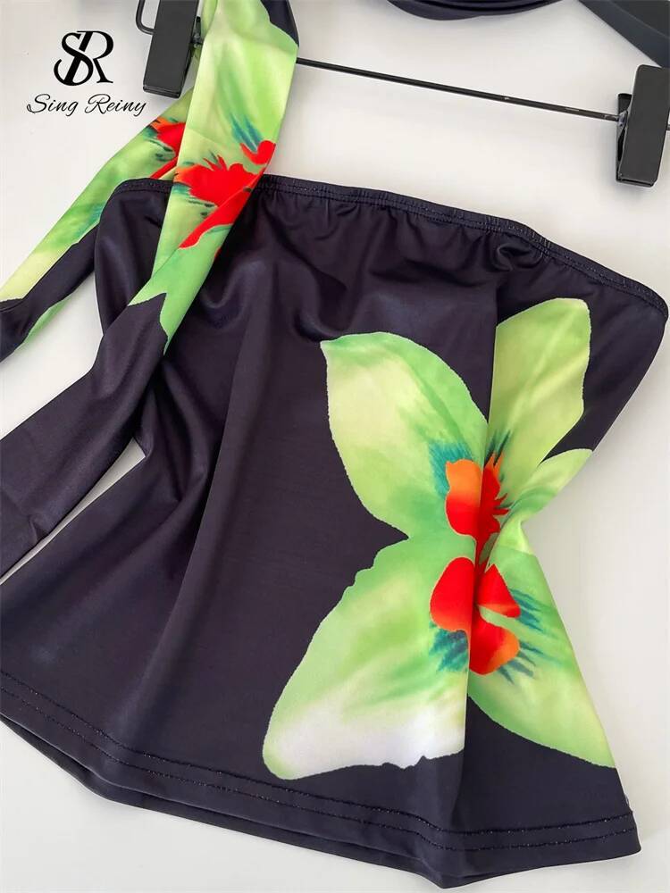 2025 strapless printed top women's satin sleeveless backless slim mini top Korean fashion sexy beachwear Camis designer top