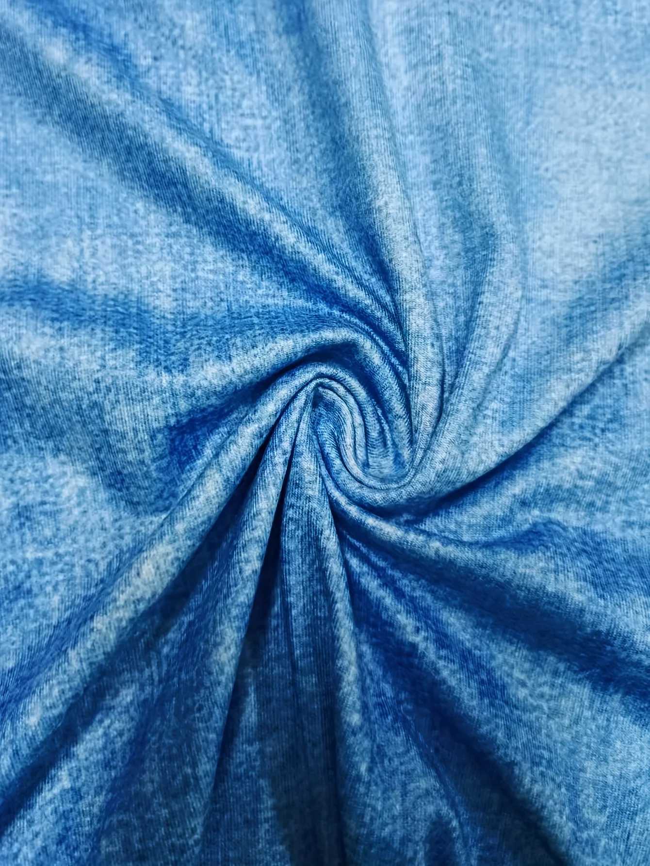 Womens Sleeveless Round Neck Denim-Print Dress with White Palm Tree Button Front Casual Vacation Style XJ250814