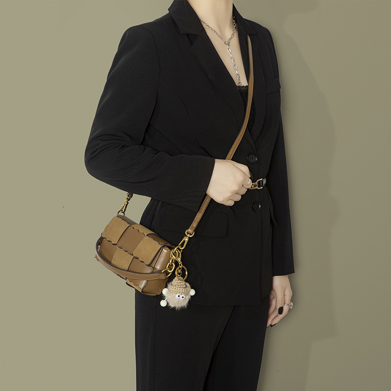 New Color-Block Biscuit Small Square with Pendant Versatile Handbag Crossbody Cute Woven Bag for Women