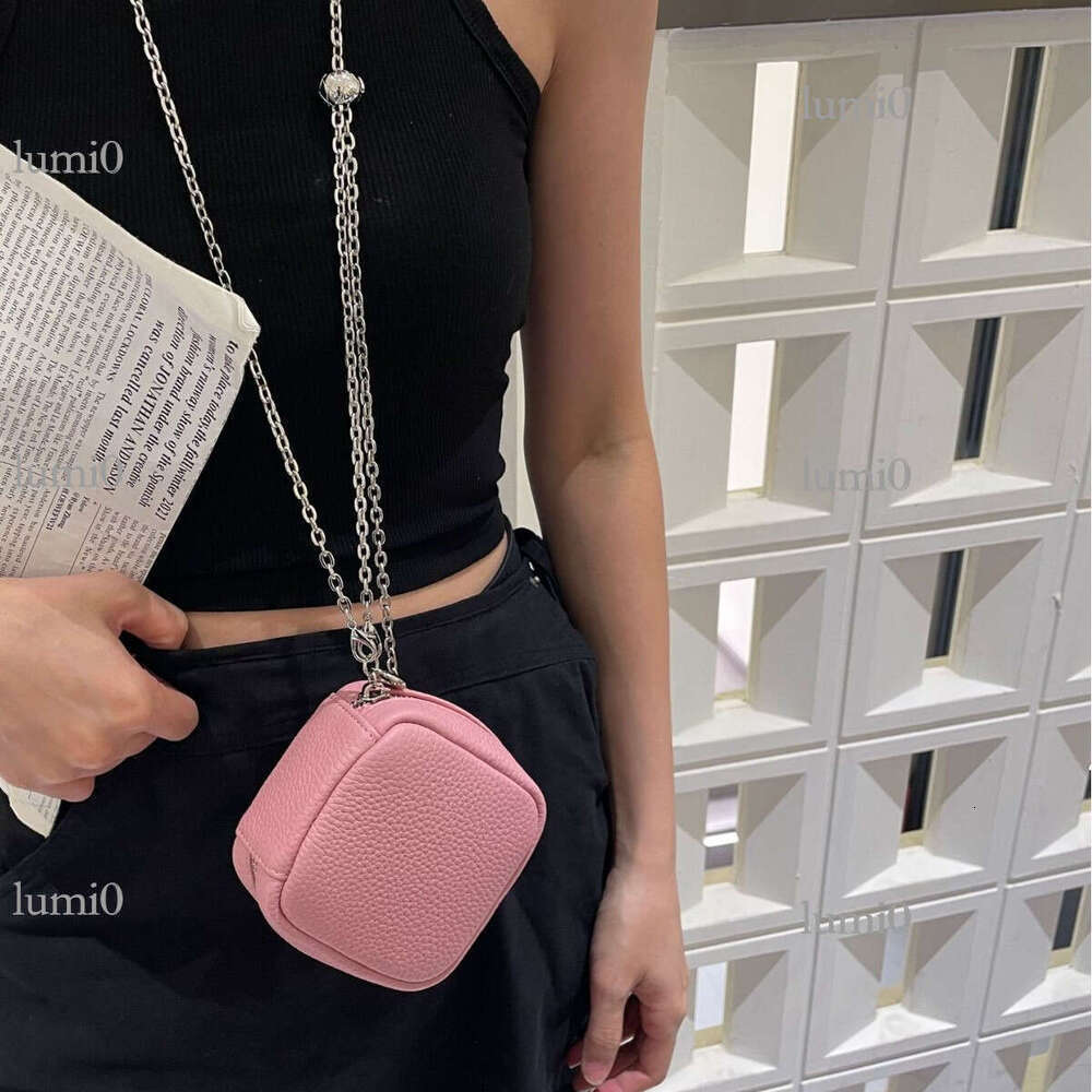 Fashion Top Layer Cowhide Lychee Pattern Makeup for Women Street Trend Genuine Leather Chain Shoulder Crossbody Tofu Bag