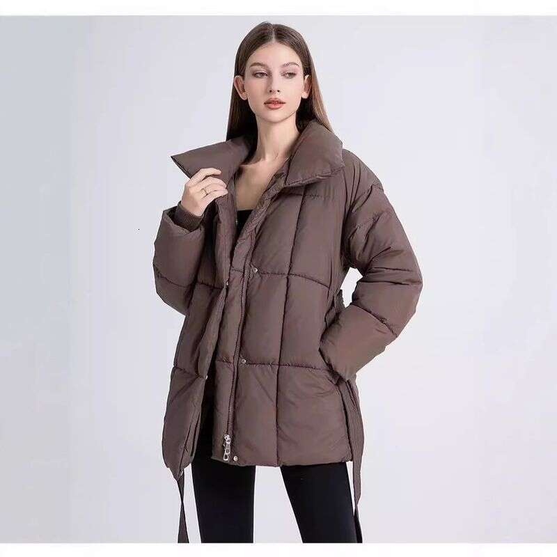 2025 Down And Winter New Thickened Korean Edition Medium To Long Lace Up Skinny Cotton Jacket For Women