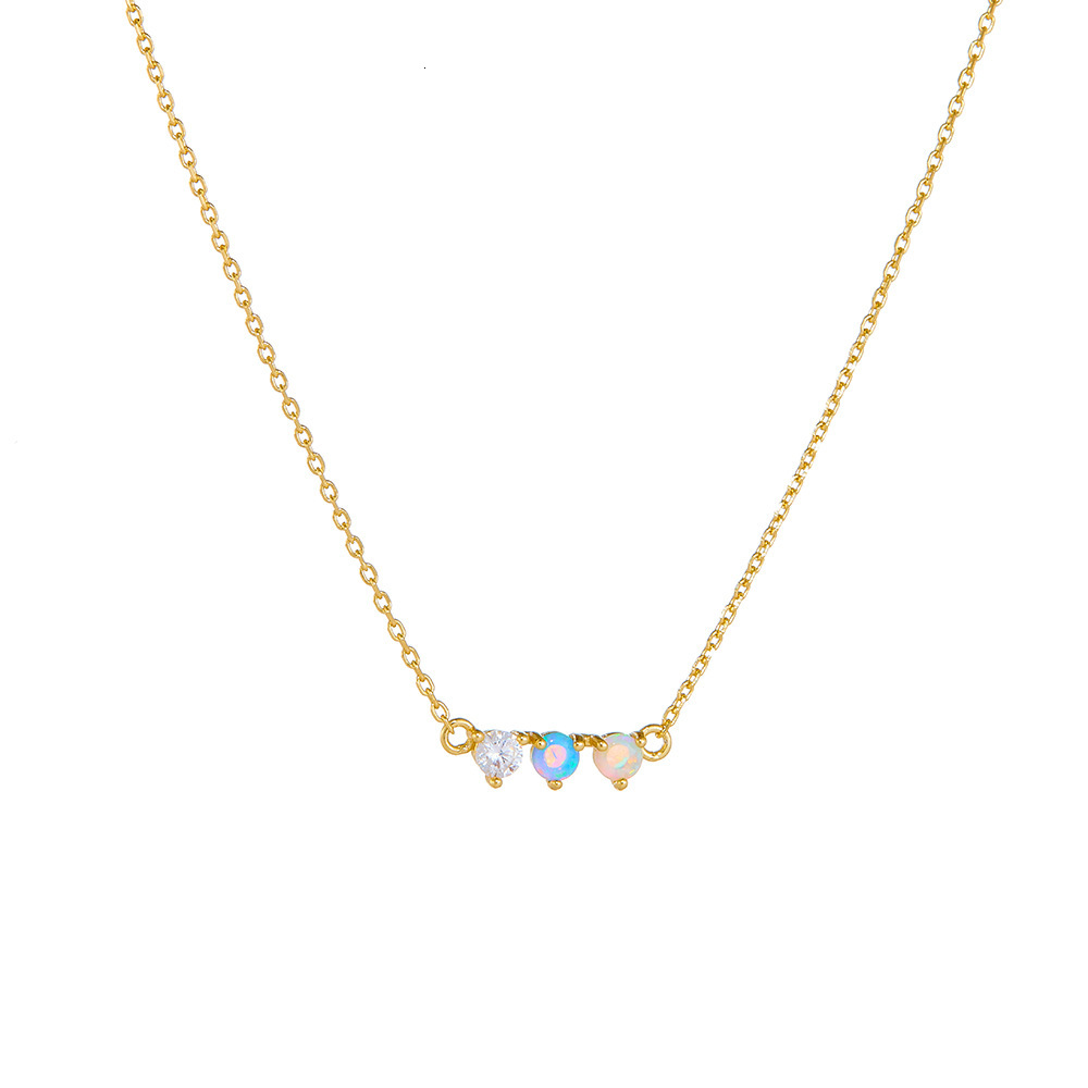 Colorful Opal Protein Stone Sterling Sier Necklace for Women, Light Trendy Fashion Simple Versatile Collarbone Chain