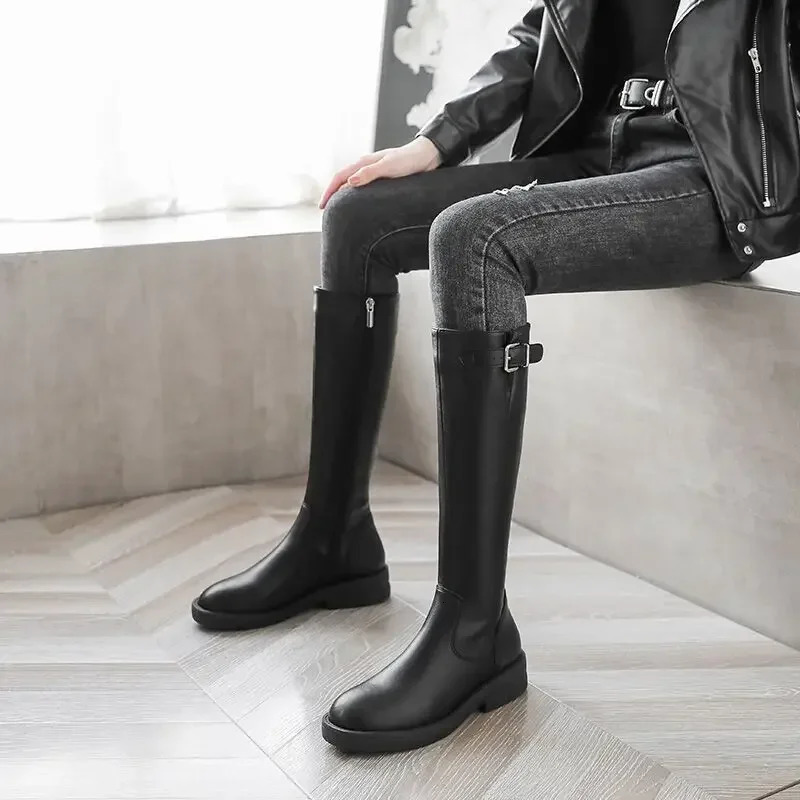 Middle Heel 2025 Long Boots for Women Spring Autumn Demi-season Sale Large Size Warm Y2k Gyaru Knee High Shaft Shoes Woman 250812