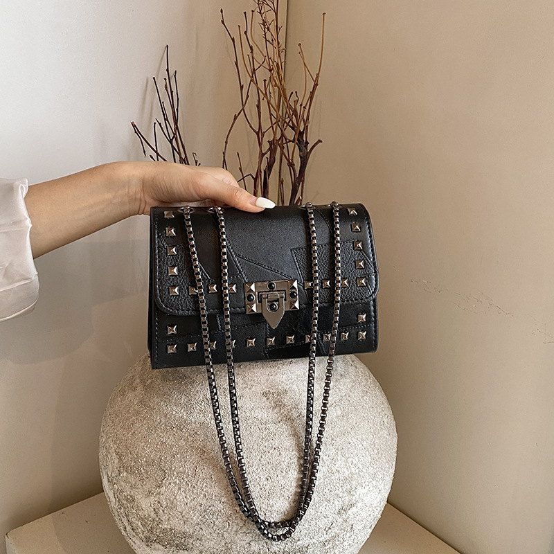 Luxury Brand Designer Bag Single Shoulder Bag Chain Rivet Lock Casual Versatile Underarm Bag Simple Texture Commuter Motorcycle Style Bag For Women