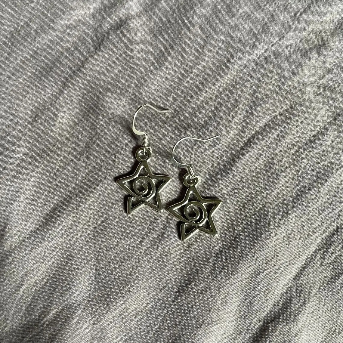 Whimsy Goth Swirly Star Earrings Silver Color Pair of Celestial Witch Celestial Fairycore Gift Friend Women Boho Cute Gothic 250812