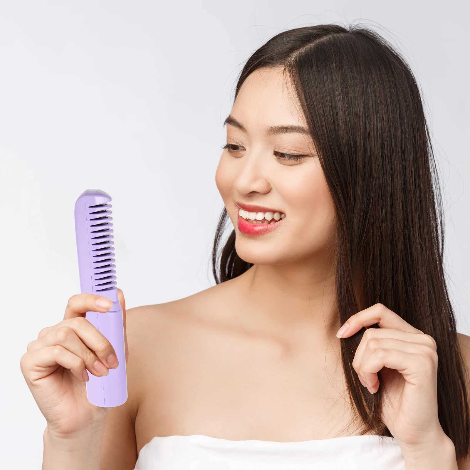 Mini Portable Cordless Hair Straightener Comb USB Rechargeable Heated Brush for Travel Styling Scalp Massage Tool W250814