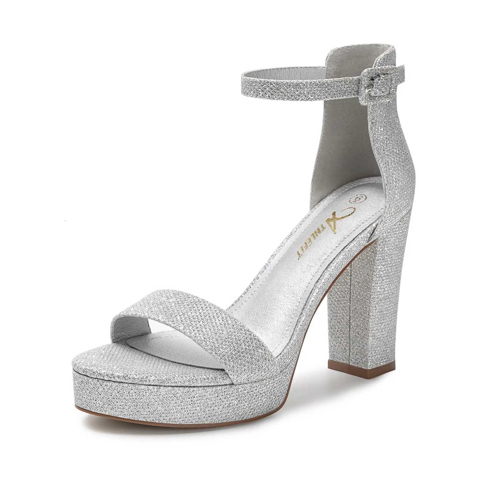 Fashion Womens Chunky High Heels Sandals Elegant Platform Heels 4 Inches Shoes Open Toe Ankle Strap Dress Pumps Sandals W250814