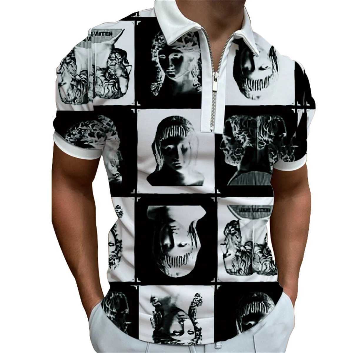 Mens short sleeve summer new zipper casual POLO shirt mens fashion printed lapel POLO shirt T-shirt XJ250804