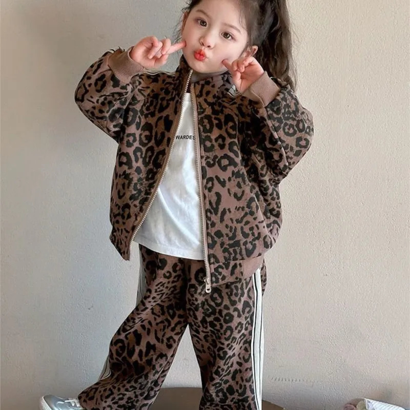 spring autumn Girls Kids Leopard pattern suit Coattrousers pants sets comfortable cute baby Clothes Children Clothing 250813