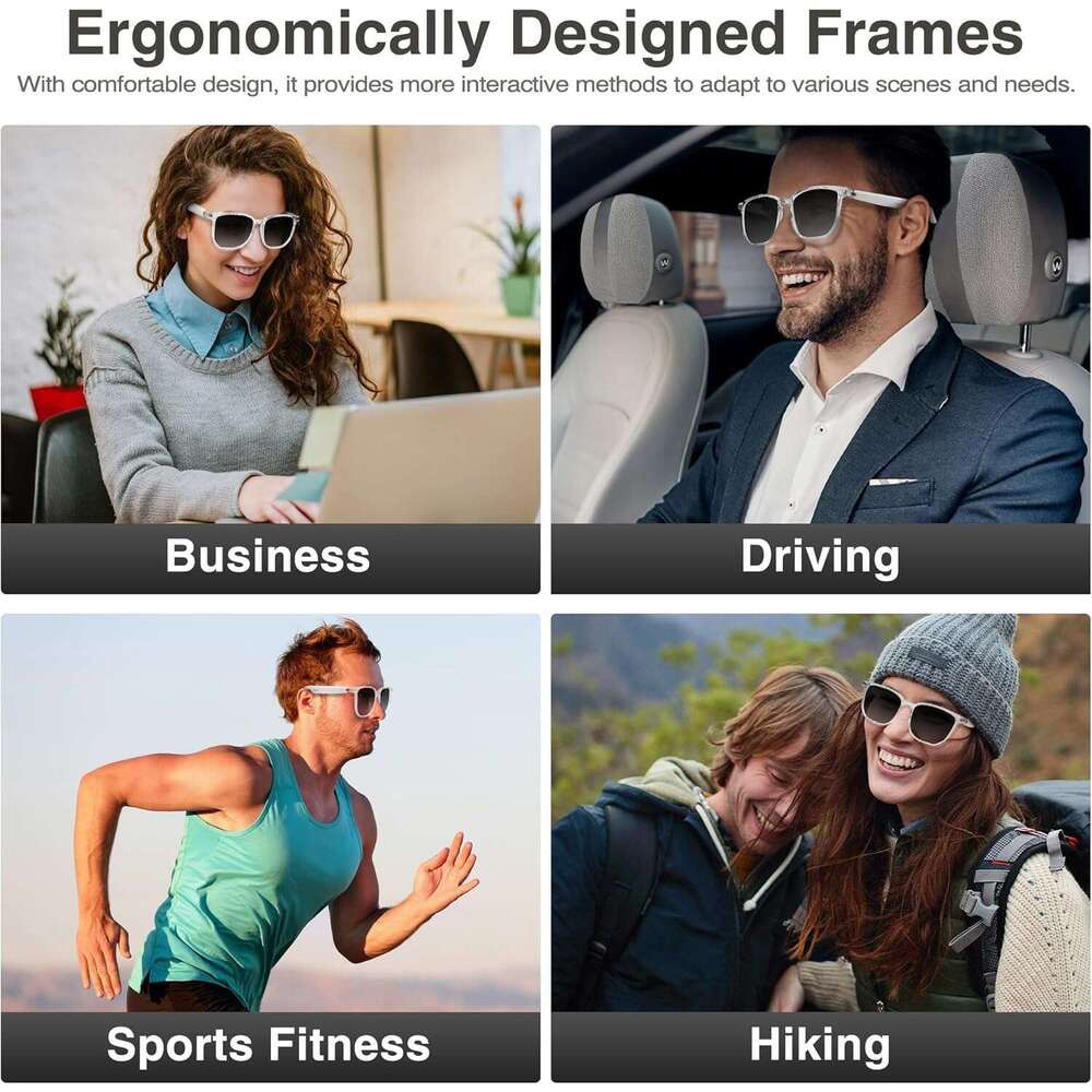 kvsju AI with Chat GPT, 150+ Translations, Unisex Smart Glasses, Men's Multifunctional Bluetooth Glasses (White) 123