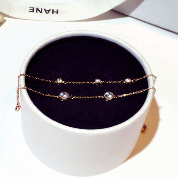 New Fashion Design Japanese and Korean Style Bracelet Super Shiny Zircon Double Layer Elegant Versatile Bangle Jewelry for Women S00319