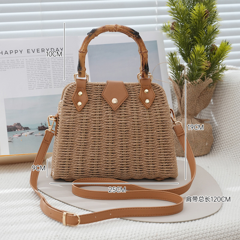 Luxury Brand Designer Bag Korean Style Crossbody Bamboo Handle Folded Straw Bag New Fashion Handbag Travel Vacation Beach Bag Women's Versatile B