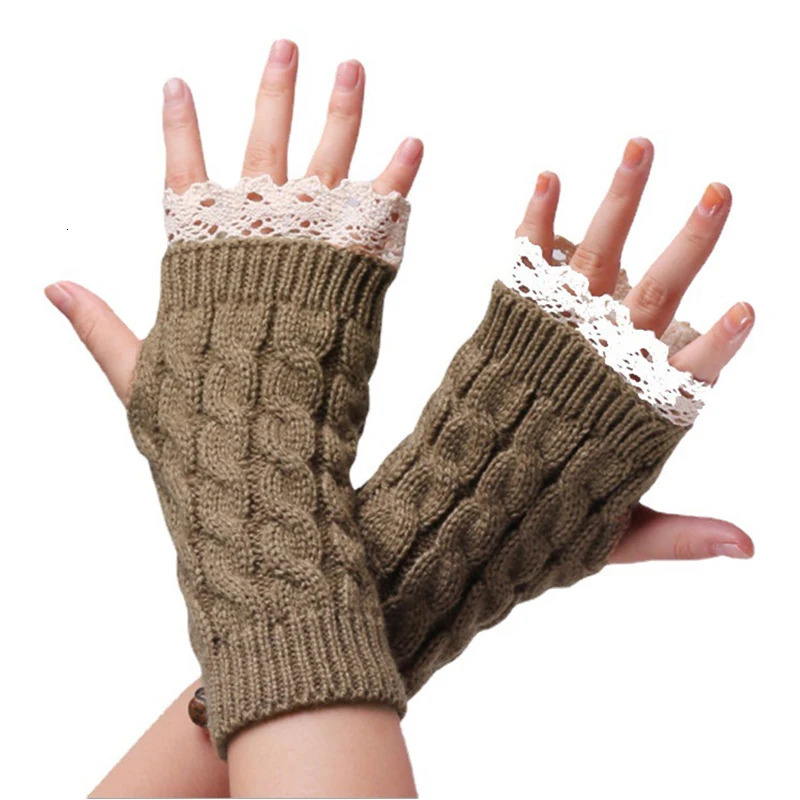 Lace Fingerless Gloves Womens Gloves Winter Warm Cute Student Writing Typing Half Finger Acrylic Knitted Glove Mittens y2k 250813