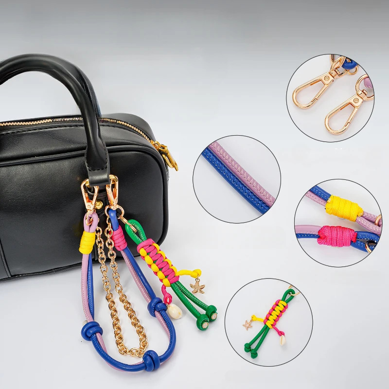 Fashion Leather Handmade Pendants for Bags Multi-functional Detachable Rope Woven Metal Chain Lanyard Bag Hanging Accessories 250813