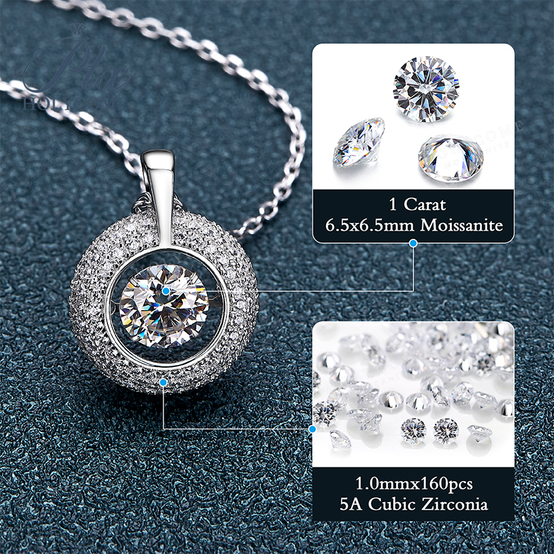 D Color Moissanite Necklace Lively Pendant Necklace Round Cut 1CT VVS1 For Women Girls Dating Party Birthday Jewelry Gifts CharmsLilv