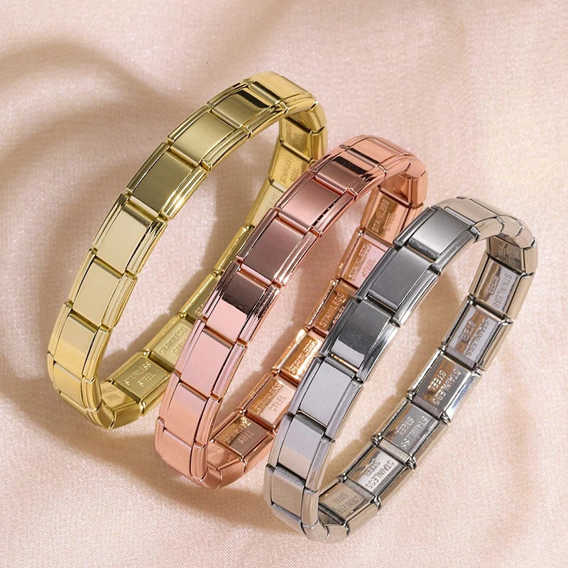 FTCY Italian Charm Stainless Steel Bracelets For Women Men 9mm Width Elastic DIY Modular Bracelet Jewelry Gift 250812