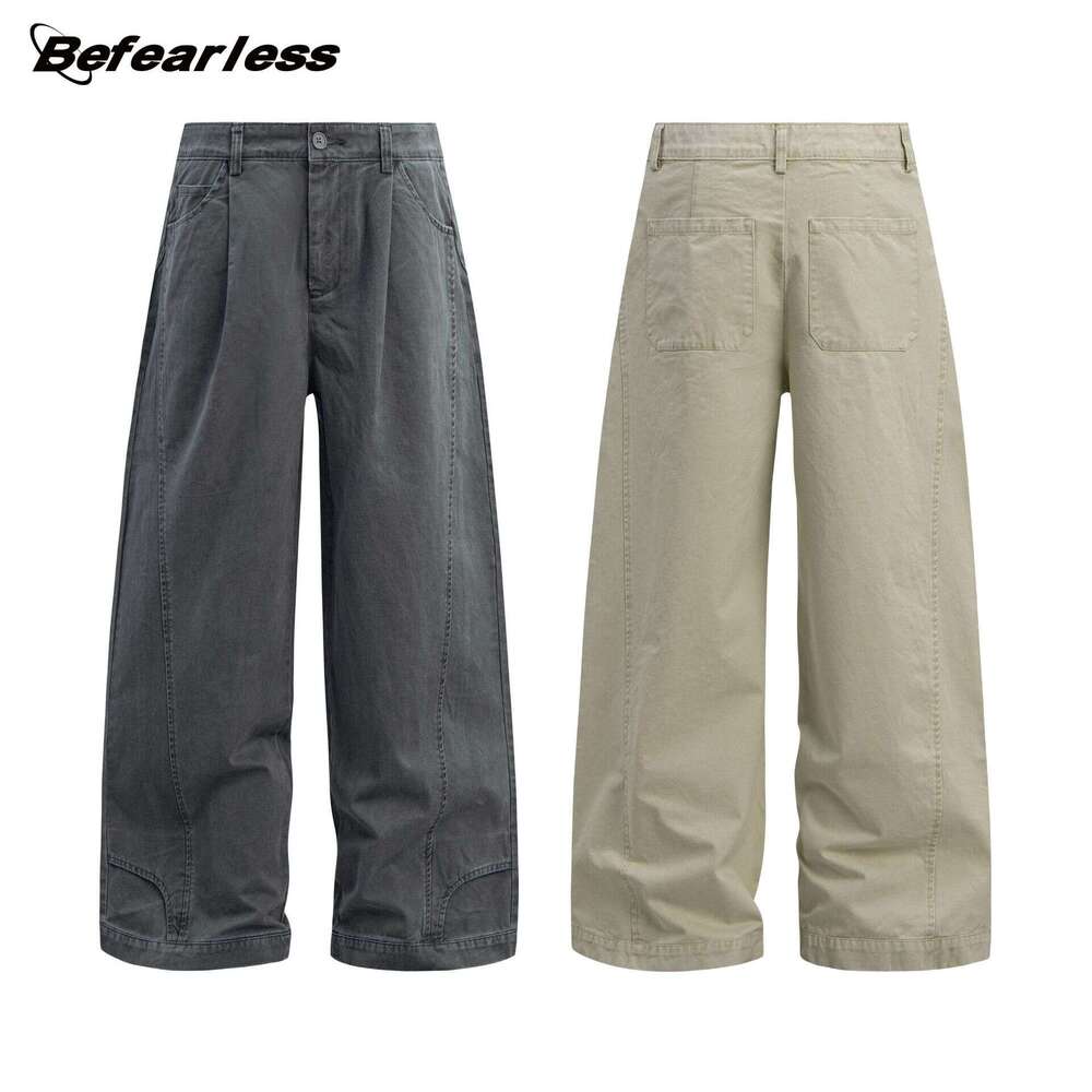 American Style Washed Vintage Fit Straight Leg Cargo Unisex Trendy Brand Loose Design Couple Casual Long Pants B5