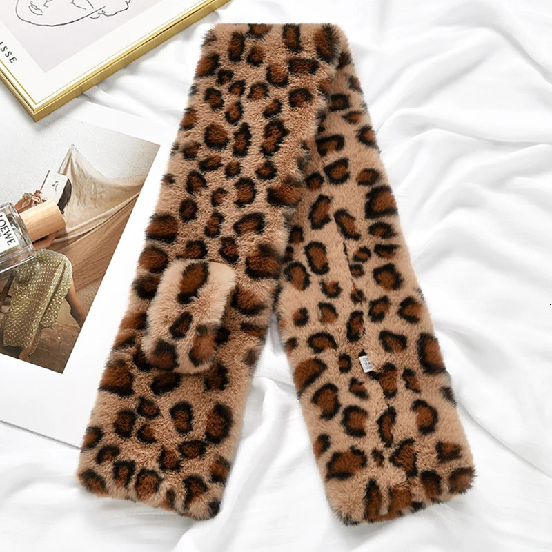Rabbit Fur Scarf Leopard Ring Scarf Wraps Women Winter Thick Faux Fur Neckwear Scarves Windproof Echarpe Shawl 250808