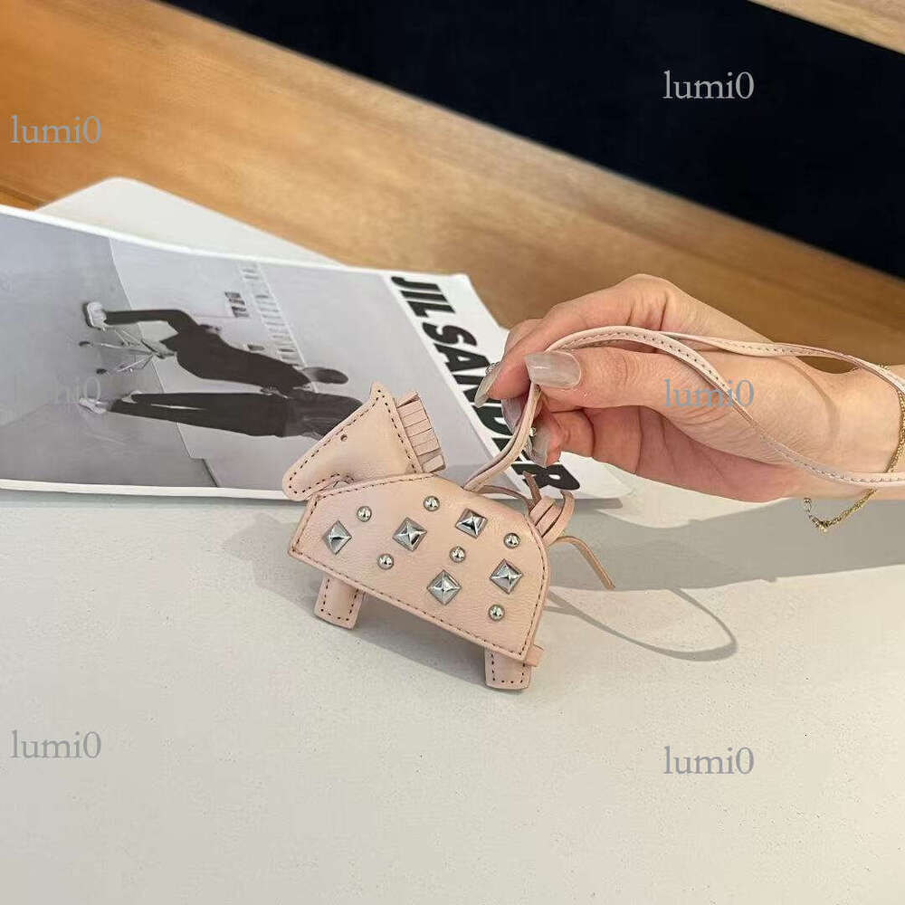 H Brand Pony Car Hanging Ornament Keychain Sheepskin Genuine Leather New Rivet War Horse Bag Pendant