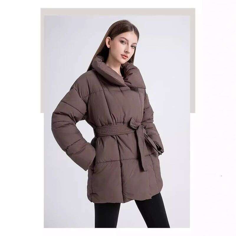 2025 Down And Winter New Thickened Korean Edition Medium To Long Lace Up Skinny Cotton Jacket For Women