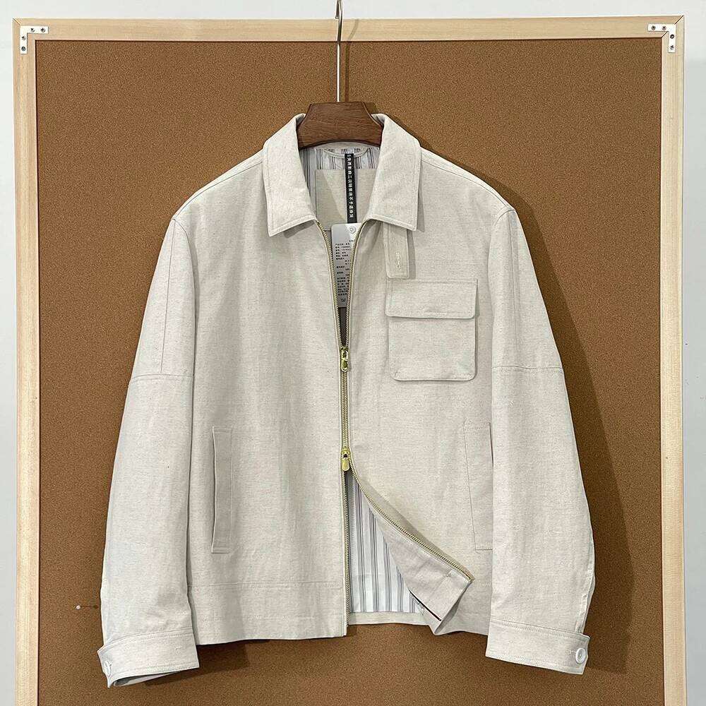 Designer Clothing 2025 Men's Bomber Jacket Cotton And Linen Blend Light Tops 2025 Summer Old Money Style Natural Casual Business Outerwear