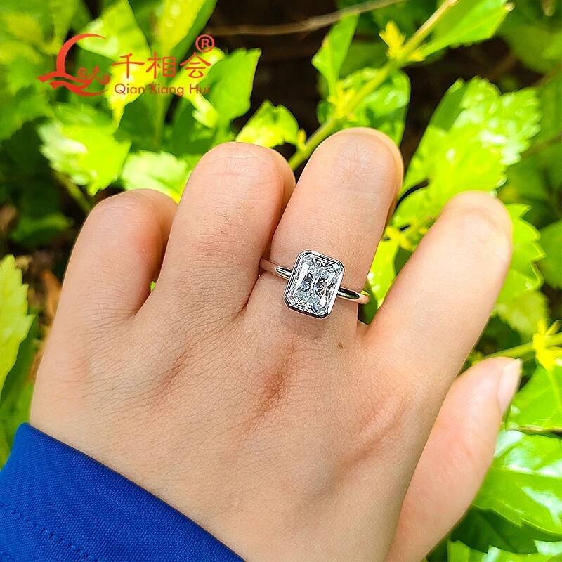 3ct Radiant Bezel Setting Moissanite Diamond Ring 7x9mm 925 Sterling Silver White Color Wedding Engagement Jewelry Gift