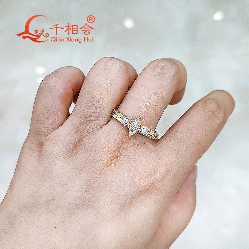 4*8mm Marquise round White Moissanite Ring S925 Sterling Silver Hip Hop Jewelry for Men Women Luxury Style Wedding Date Gift