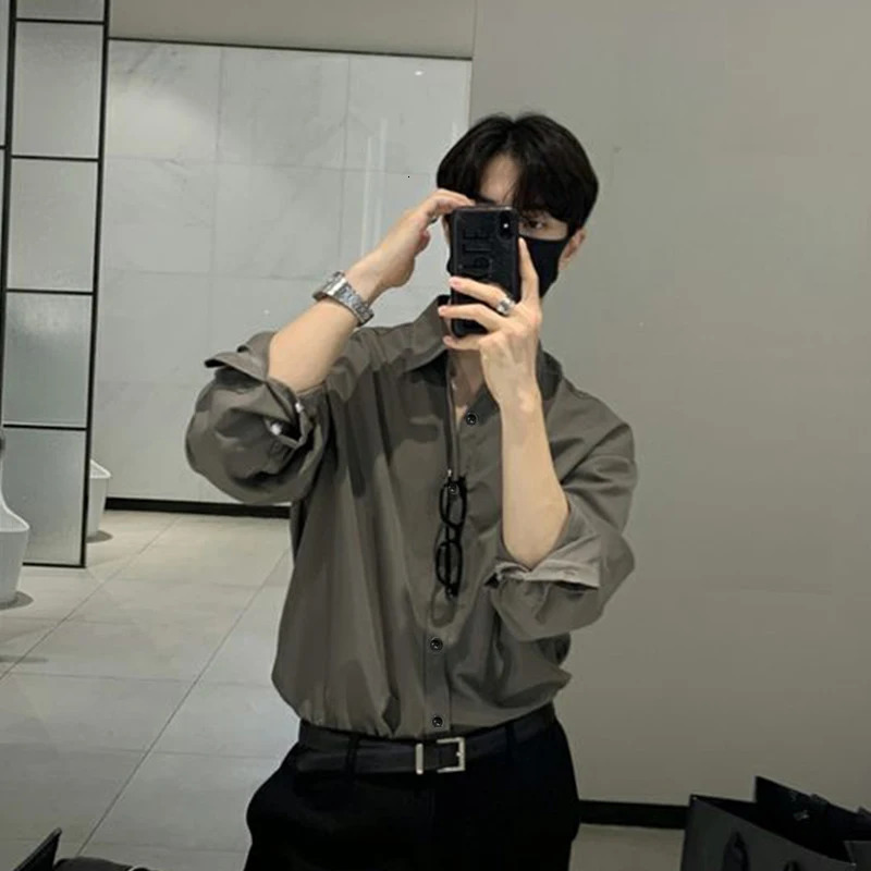 Korean Business Men Shirts Light Slim-fit Solid Color Long Sleeve Cardigans Leisure Breathable Solid Color Basic Tops 250813