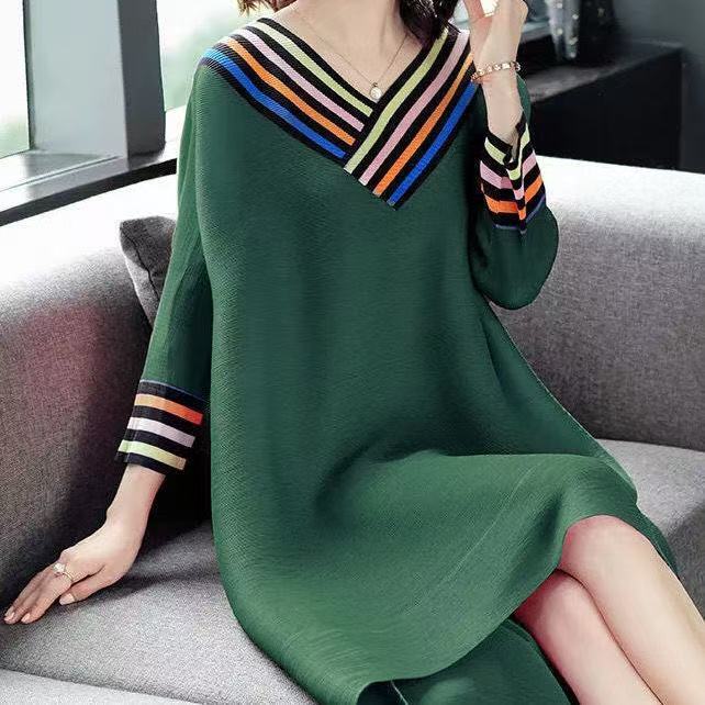 plus size women's new long sleeve high waist printed banquet dress mid-length skirt D02490