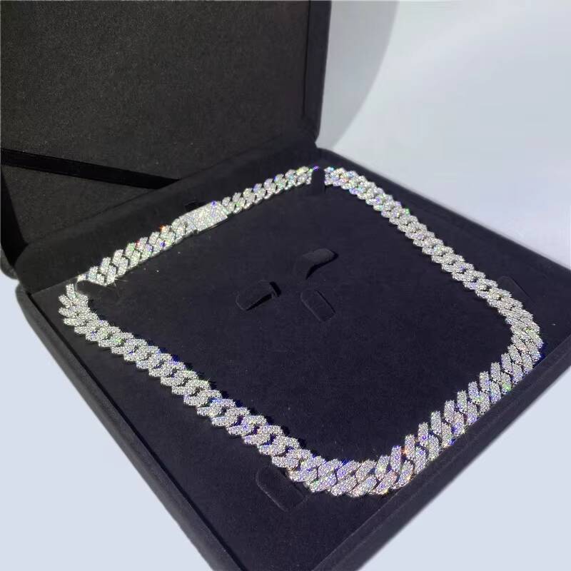 Zuanfa jewelry trendy width 13 mm iced out jewelry 925 sterling silver loose moissanite diamond Cuban link