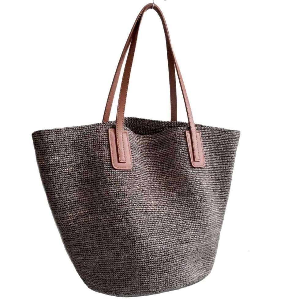 Free Lazy Artistic Texture Large Capacity Straw Tote Lafite Grass Weaving Handmade Woven Summer Beach Bag Commuter Shopping