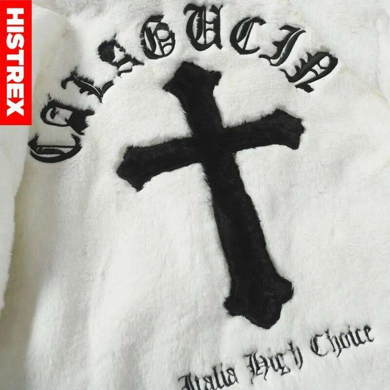 Men Rabbit Fur Jacket Parkas,Hip Hop Fluffy Coat,Winter Fleece Overcoat,Haruku Outerwear Streetwear,Korean Y2k Clothes