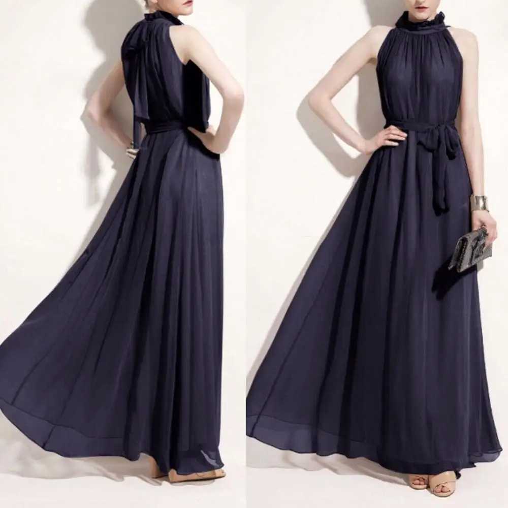 Halter Neck Dress Lace Up Sleeveless Club Party Dress Sexy Ruffled Evening Party Maxi Dress Prom Gown Beach Dresses XJ250814