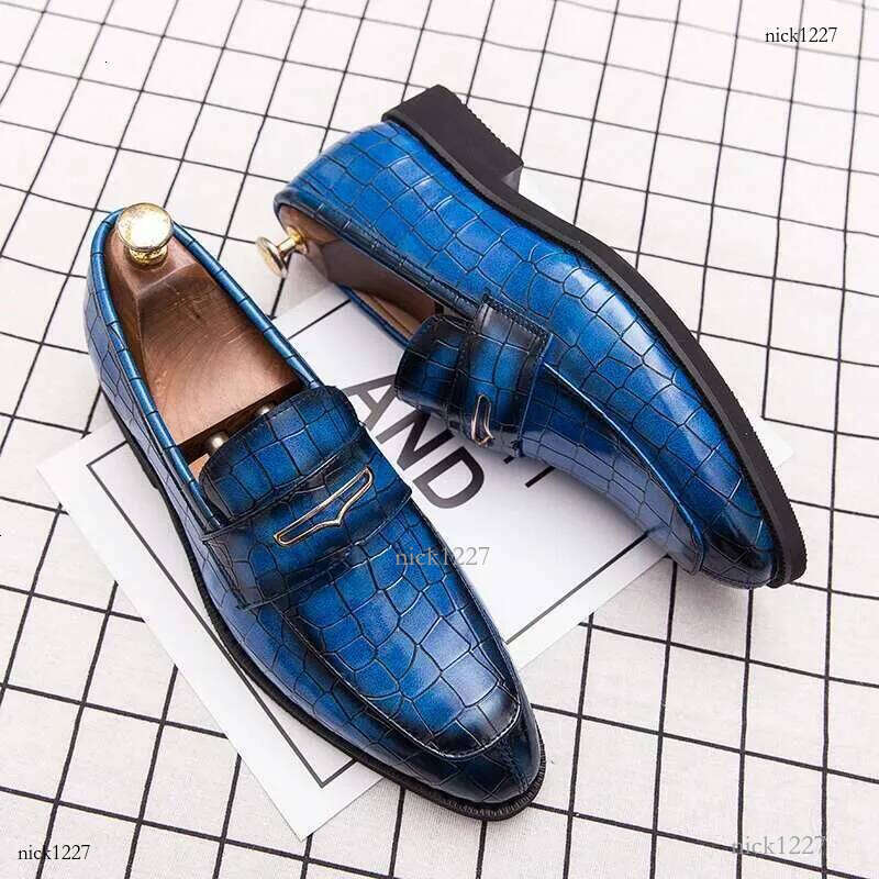 Classic Italian Leather Penny Loafers for Men - Formal Dress Shoes in Blue and Red, Available in Big Sizes