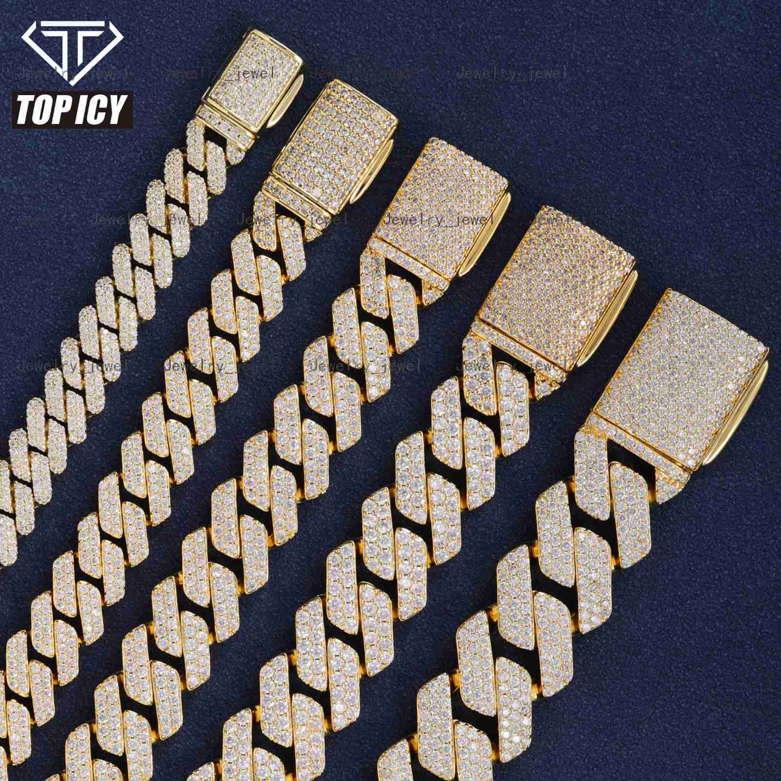 Hip Hop Fashion Brass Link Cuban Chain With 14K 18K Iced Out 5A Zircon 6mm-18mm Moissanite Cuban Bracelet Necklace Jewelry