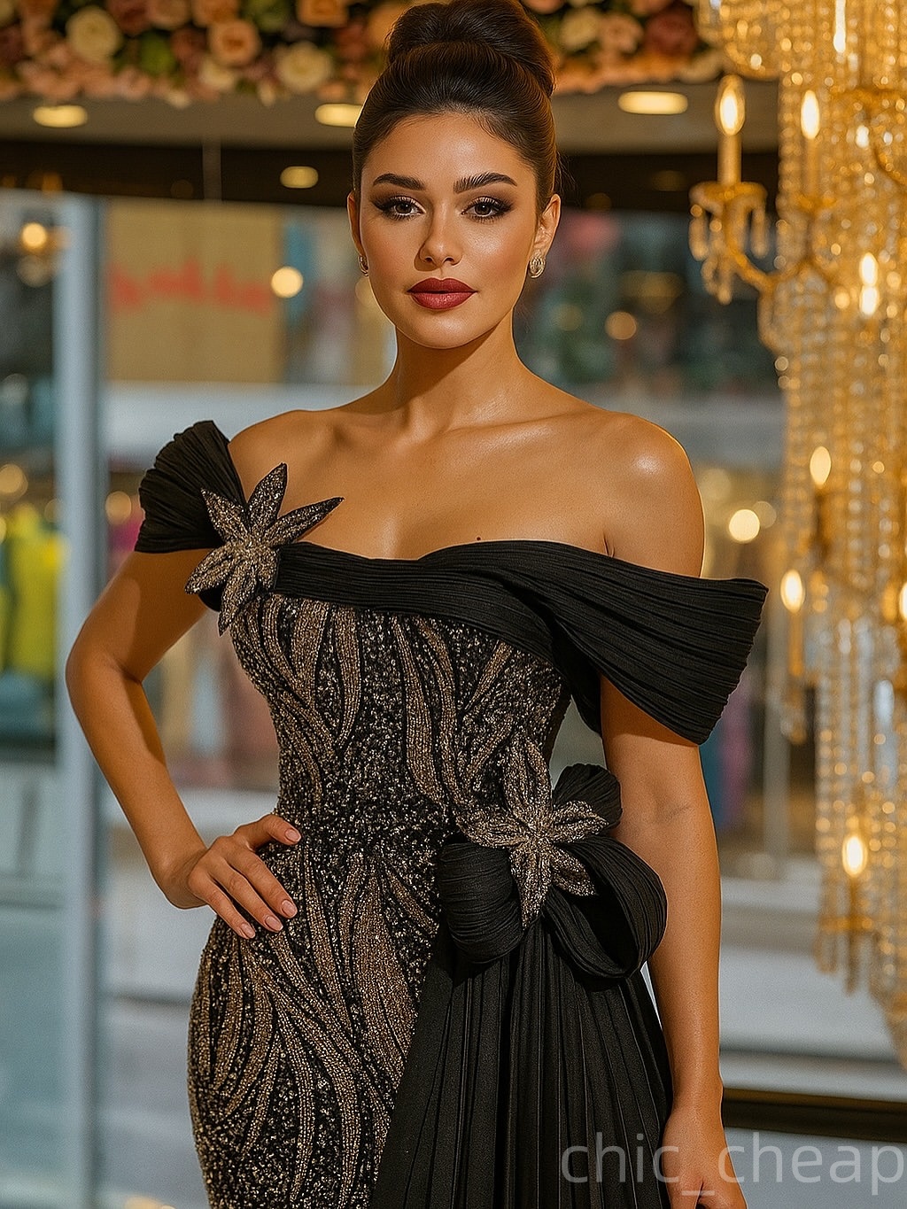 Mermaid Black Prom Dresses 2025 Flowers Sequined High Split Stylish Evening Formal Party Second Birthday Engagement Gowns Plus Size Dress For Special 
