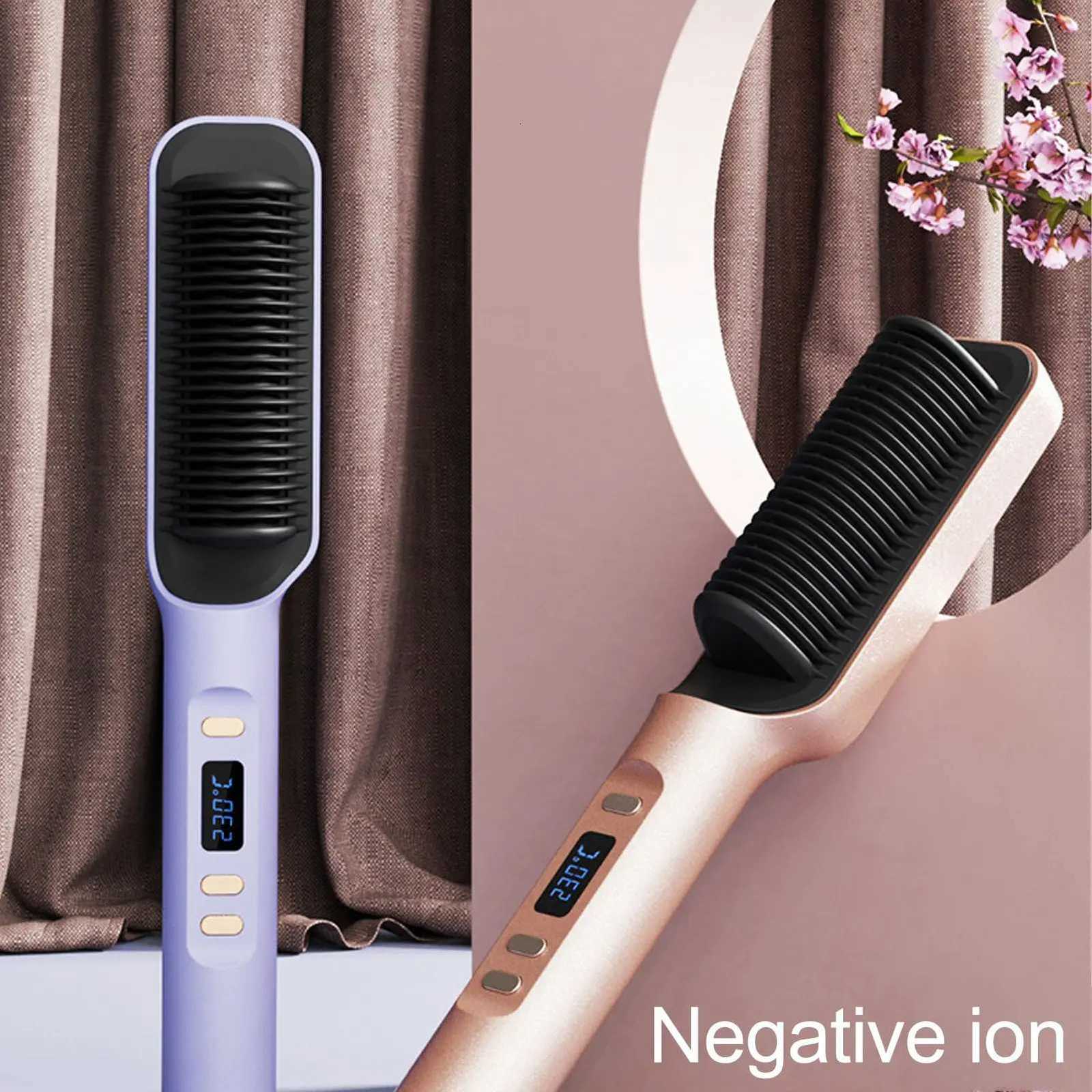 ionic Hair Straightener Brush 35W Hair Straightening Brush Even Heating LCD Hair Straightener Brush for home W250814