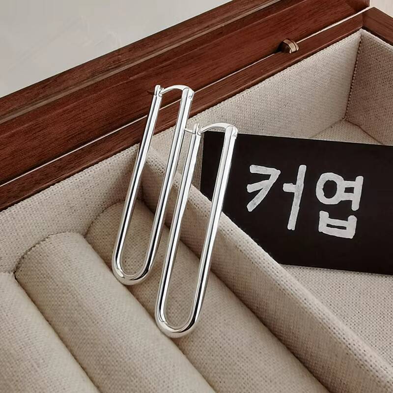 S Women's Pure Sier Earrings U-Shaped Long Needle Exaggerated Niche Design Cross-Border Fashion