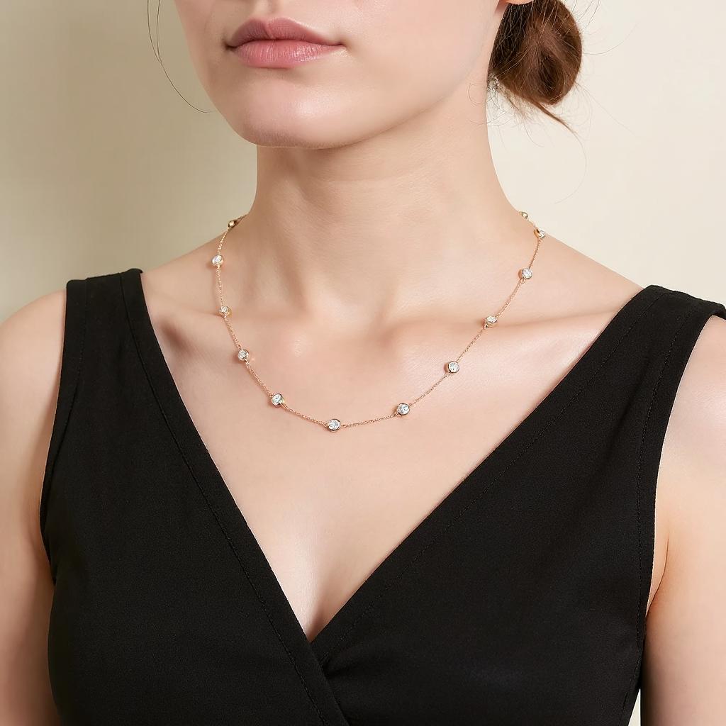 Tiny Collarbone Necklace 3.0mm Moissanite Lab Diamond 925 Silver 10K 14K 18K Gold Round Dainty Aesthetic Neck Accessories Charms Sweet