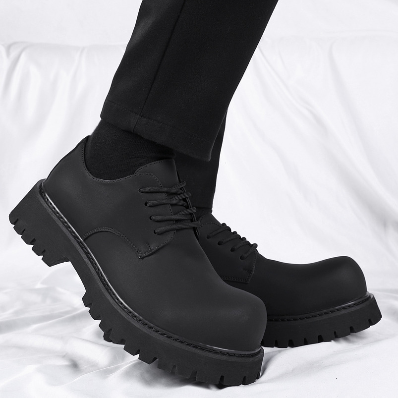 Leather British Style Business Formal Thick Sole Height Increasing Wedding Groom Men's Round Toe Derby Shoes