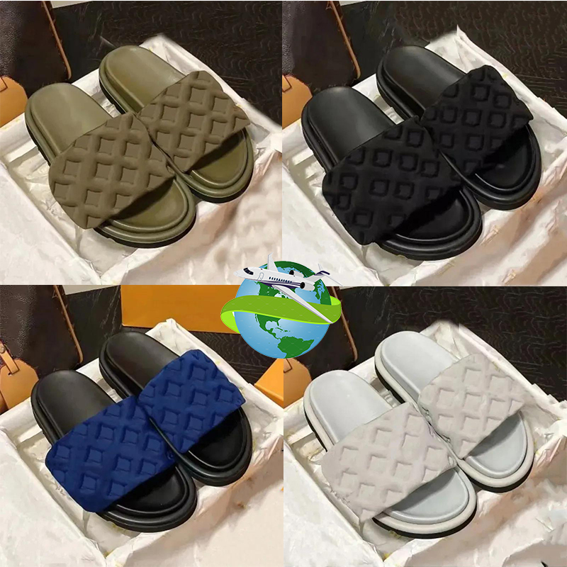 Pool Pillow mule womens designer sandal denim slides Flat Comfort plate Blue denim Sandals Outdoor Waterproof pool slippers Beach Letter mens sandle with box