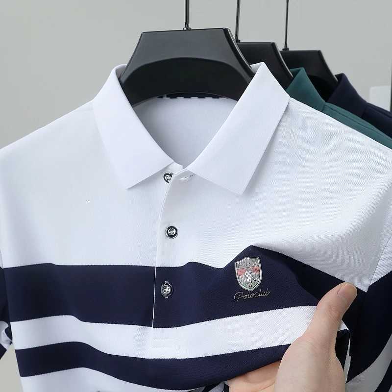 Premium pure cotton striped short sleeve polo shirt for men summer T-shirt fashion brand embossed comfort new trend color-blocked top XJ250804