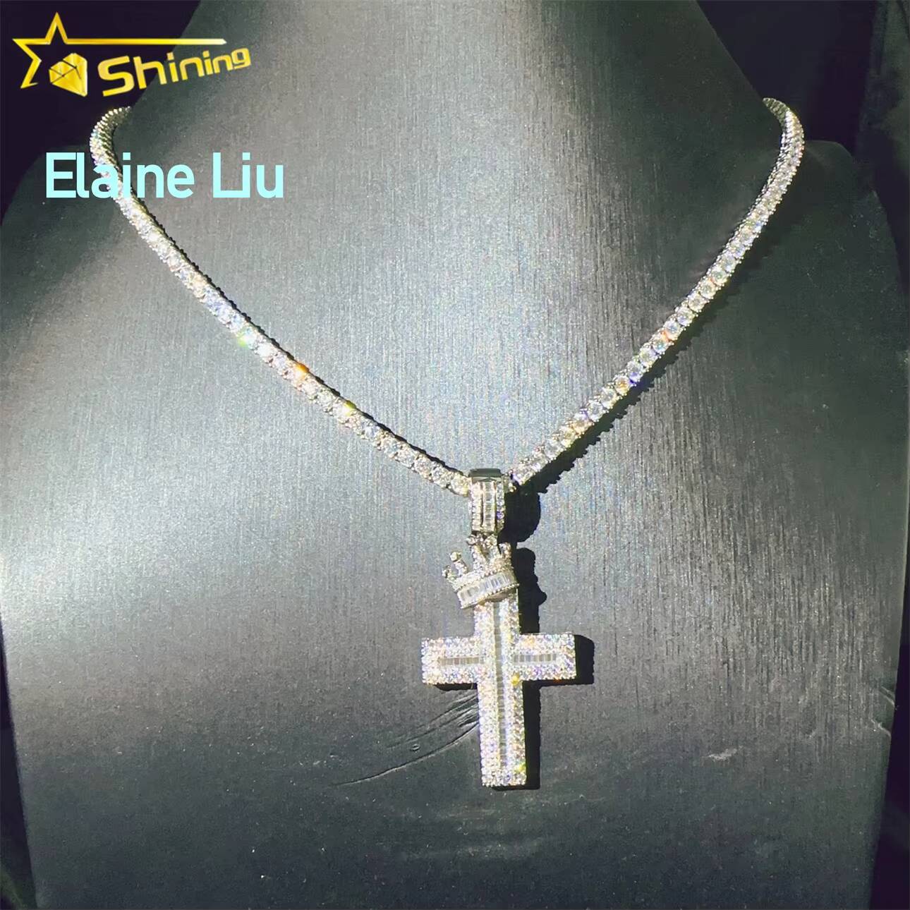 D Color VVS Moissanite Diamond Sterling Silver 925 Fashion Luxury Cross Fine Jewelry Moissanite Hip Hop Pendant