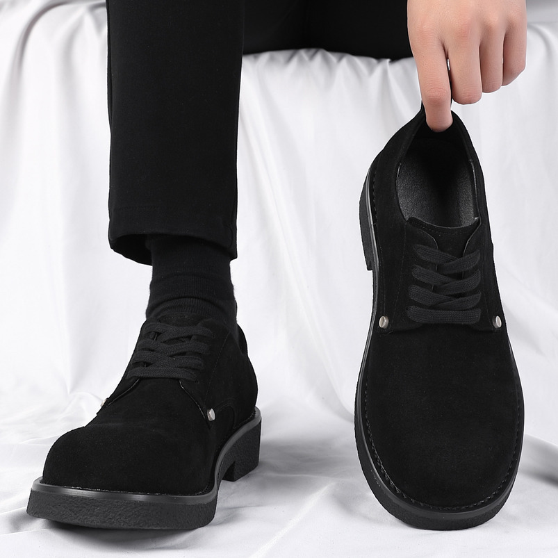 Derby 2025 Spring Big Men's Design British Style Breathable Round Toe Thick Sole Height Increasing Casual Shoes